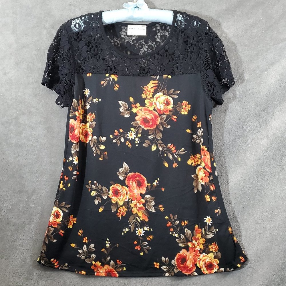 Bobbie Brooks Ladies Lace Top Short Sleeve Blouse  Size M